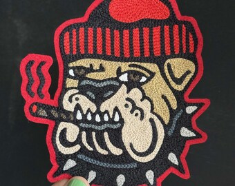 タフブルドッグタトゥーフラッシュチェーンステッチ刺繍パッチ