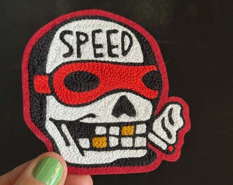 スピードスカル トラディショナルタトゥーフラッシュ チェーンステッチ刺繍パッチ