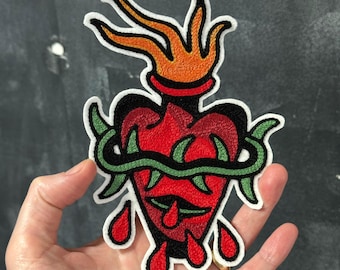 Sacred Heart Tattoo Flash Chainstitch Embroidery Patch