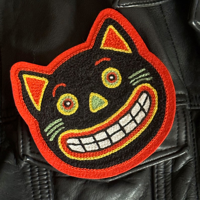 Halloween Cat 4 Chainstitch Embroidery Patch image 1