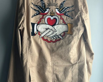 Fede Handshake Tattoo Flash Chainstitched vintage jacket