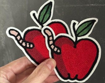 Dan Higgs Apple and Worm Tattoo Flash Chainstitch Embroidery Patch