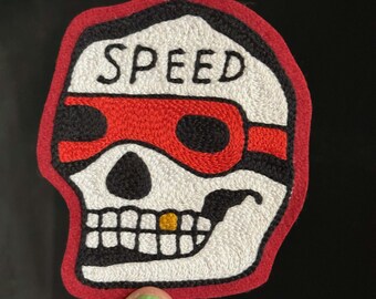 スピードスカル トラディショナルタトゥーフラッシュ チェーンステッチ刺繍パッチ