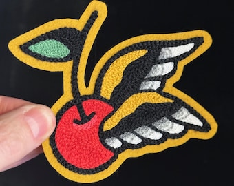Winged Cherry Flash Chainstitch Embroidery Patch