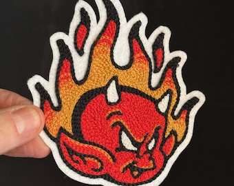 Flaming Hot Stuff Tattoo Flash Chainstitch Embroidery Patch