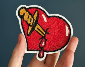 Stabbed Bleeding Heart Chainstitch Embroidery Patch