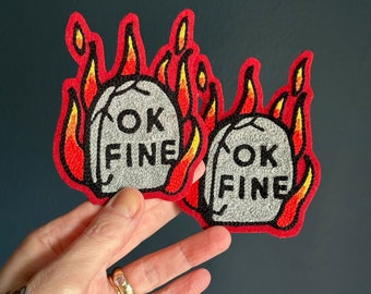 Headstone on Fire Chainstitch Embroidery Patch