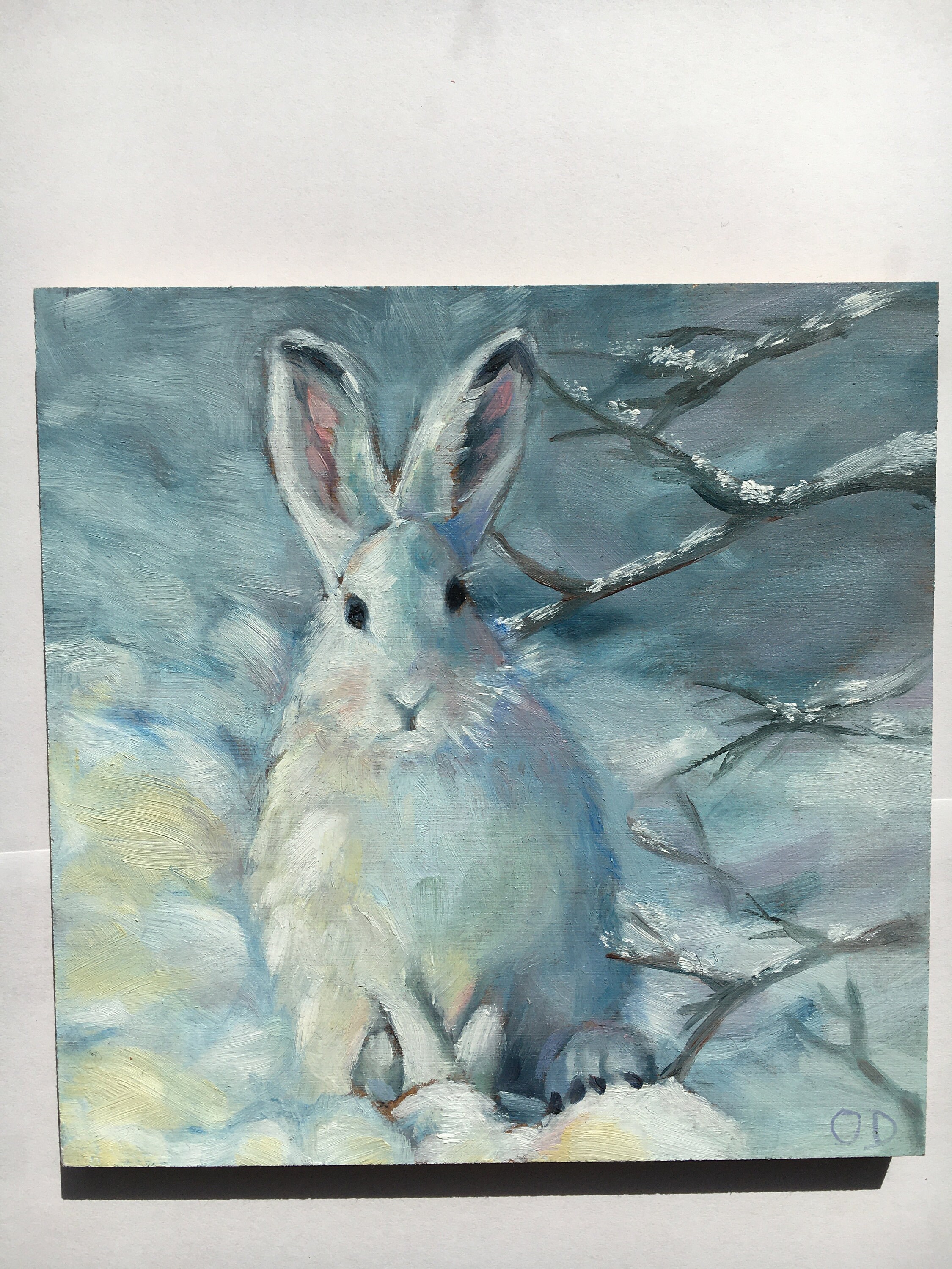 Lapin Arctique/Peinture à L'huile Originale