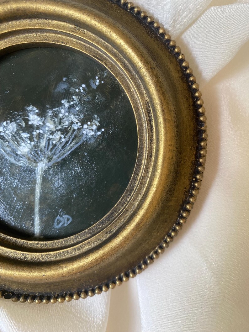 Original Botanical Painting, Round Vintage Frame, Dark Academia Wall Art (4 Inch) image 5