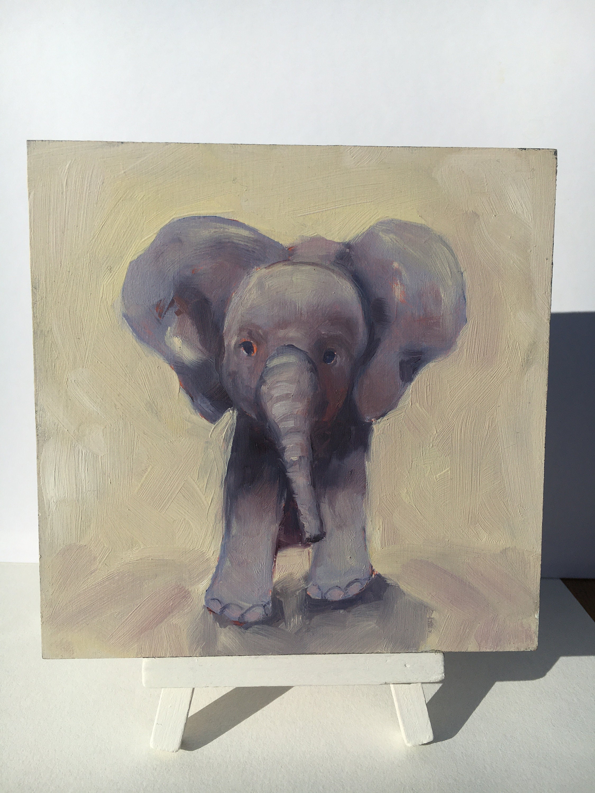 Peinture à L'huile d'éléphant, Peinture Originale, Art Mural Animal, de Pépinière, Fantaisiste, Colo