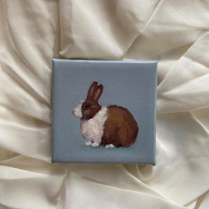 Handpainted Bunny Oil Painting/ 4 x4 Square Rabbit Art/Peter Rabbit WallArt Small Cute Canvas Painting