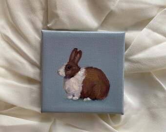 Handpainted Bunny Oil Painting/ 4 x4 Square Rabbit Art/Peter Rabbit WallArt Small Cute Canvas Painting