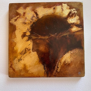 Original Jesus painting,oil painting on wooden panel of Jesus,sacred religious painting,Easter Passion of Christ