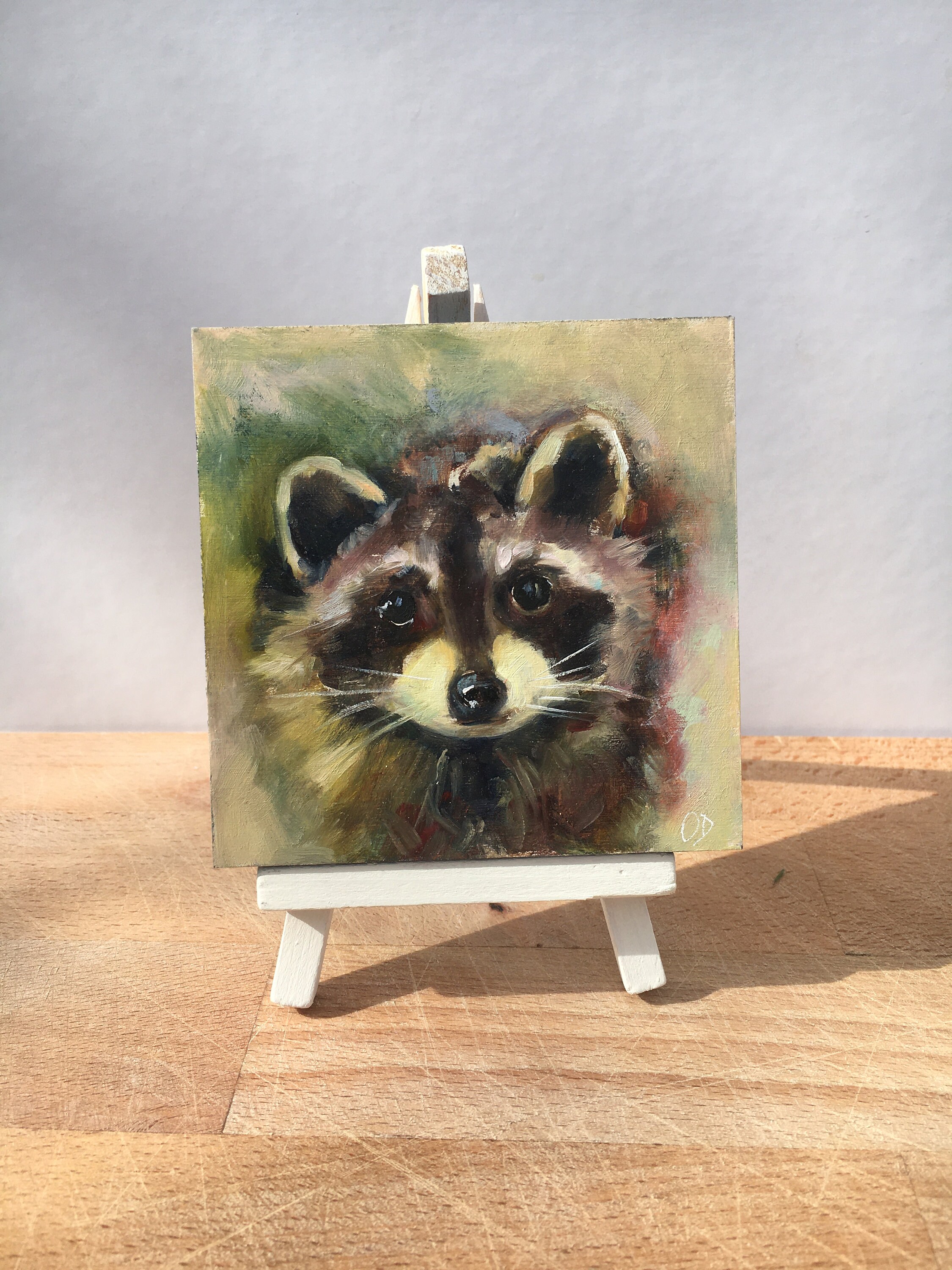 Peinture à L'huile Originale d'un Raton Laveur, Peinture de Petit Format 4 /4, Art Mural Animalier, 