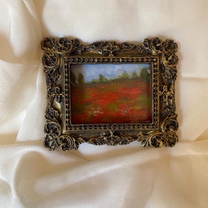 Mini ORIGINAL oil painting Poppies Landscape framed small painting miniature for wall gallery