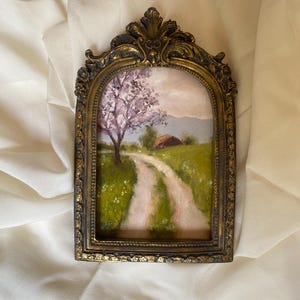 Unique Landscape Oil Painting Antique style Framed  French landscape Dark academia art