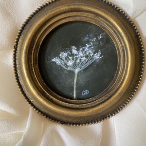 Original Botanical Painting, Round Vintage Frame, Dark Academia Wall Art (4 Inch) image 4
