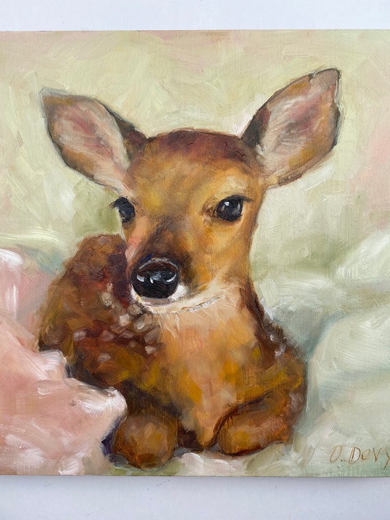 Deer Oil Painting doe Original Fawn Painting Animal Wall Art Hand