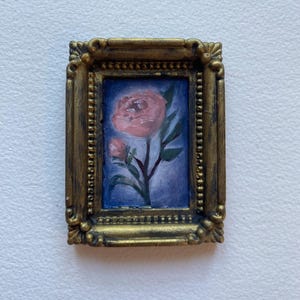 Original Flower Oil Painting Floral Moody Antique Small Vintage Framed Floral Unique Still life