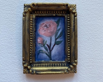Original Flower Oil Painting Floral Moody Antique Small Vintage Framed Floral Unique Still life