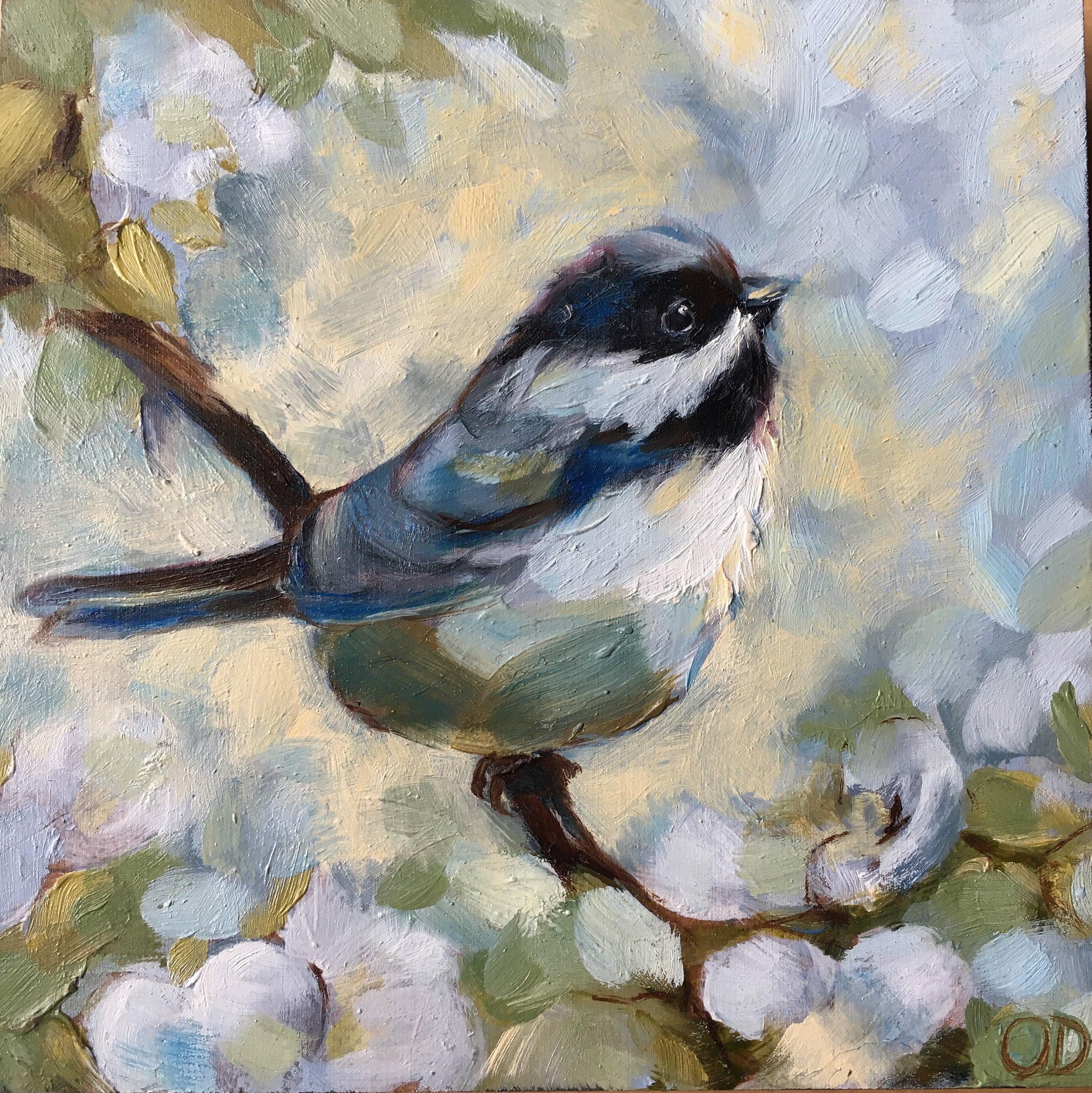 Peinture de Mésange 5, 2 «/» Peinture Murale d'art d'oiseau, d'oiseau Originale, Art Miniature