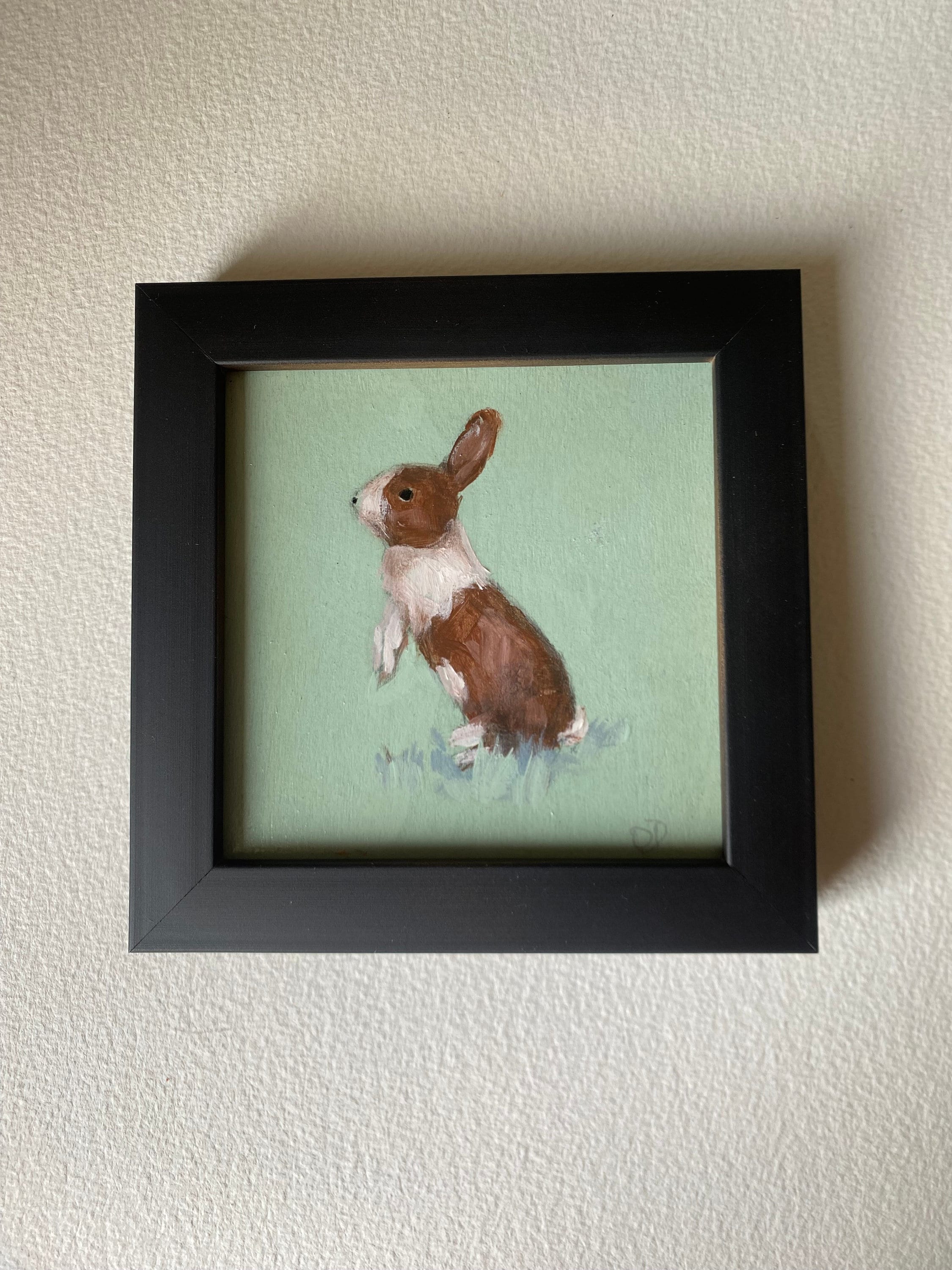 Framed Bunny Original Painting 4x4 Rabbit Animal Art Nursery Decor