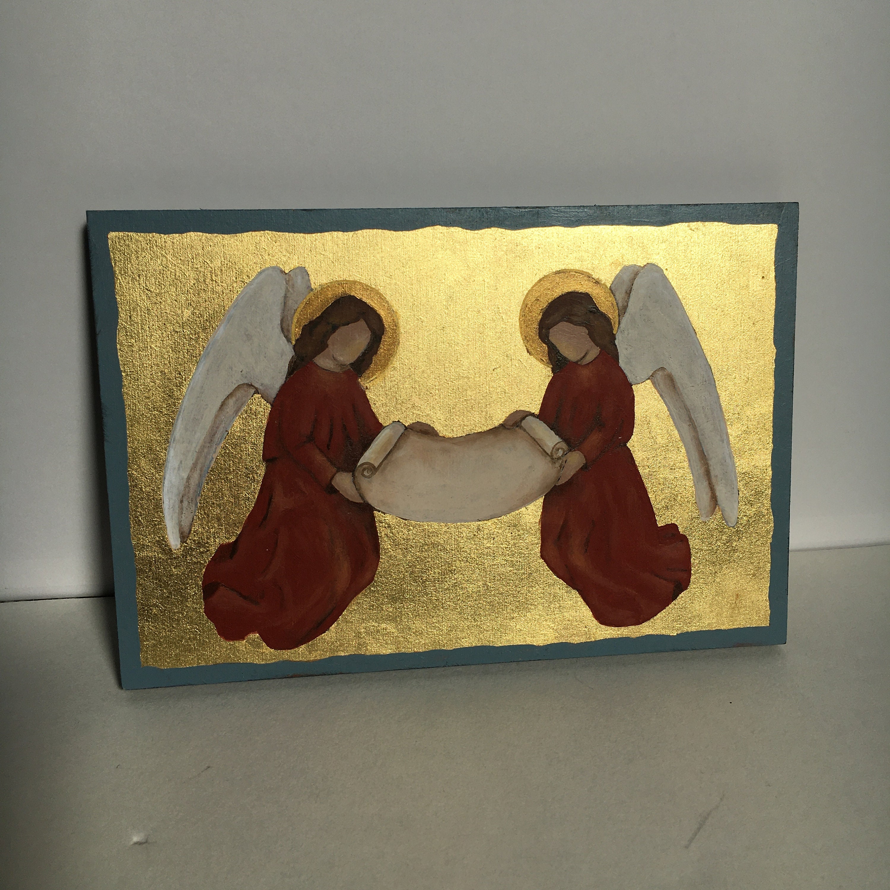 Cadeau Personnalisé Wedding Angels, Peinture d'anges de Style Icône avec Feuille d'or, Anges Peints 