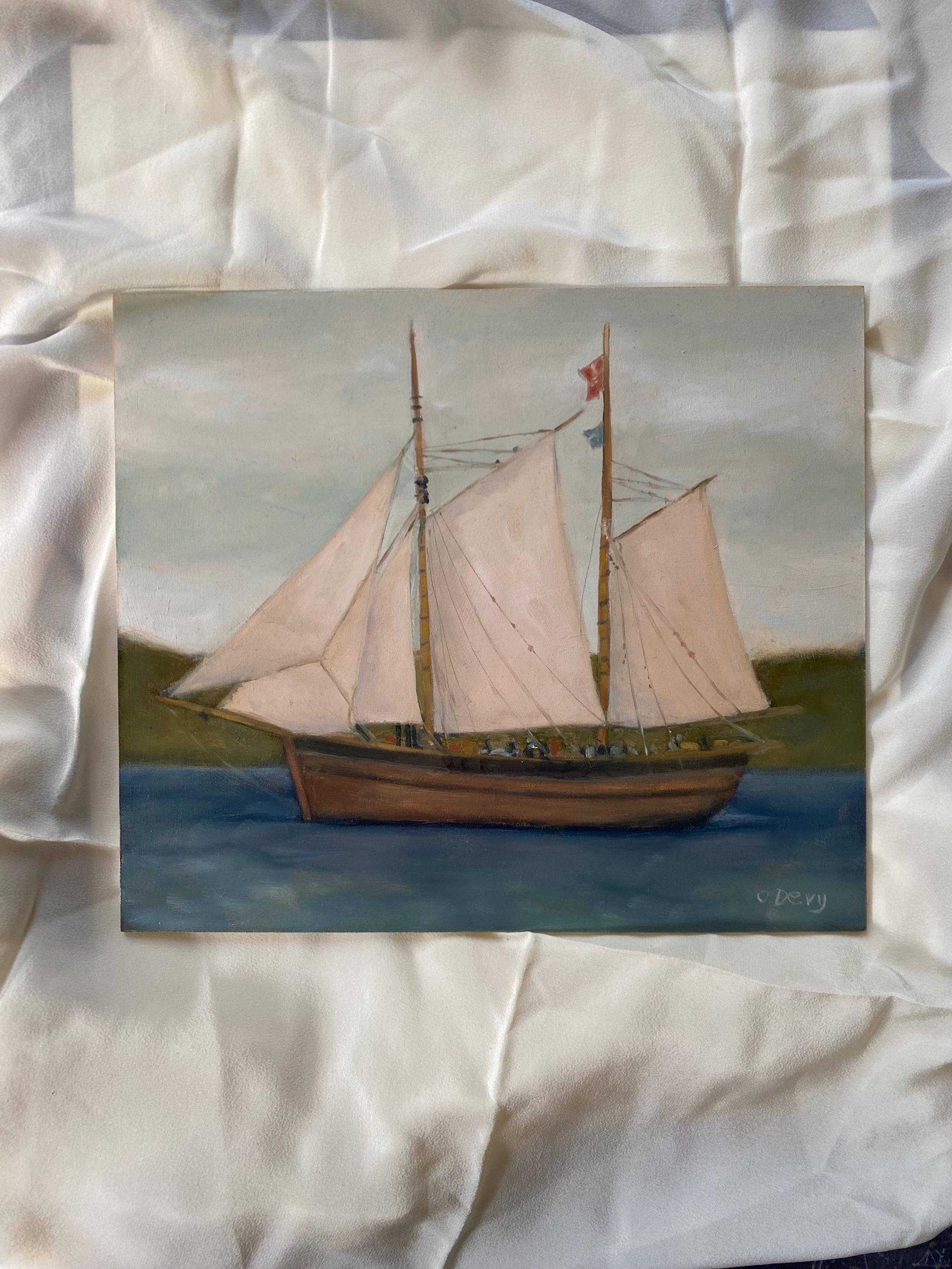 Ship painting Original Oil painting of a ship Vintage painting Vintage decor