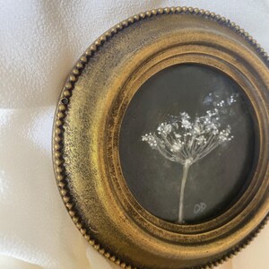 Original Botanical Painting, Round Vintage Frame, Dark Academia Wall Art (4 Inch) image 3