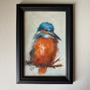 Kingfisher painting /Original Bird oil painting/Ornithology/Bird artwork