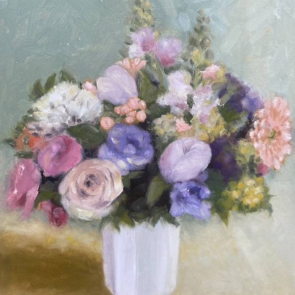 Peinture de bouquet floral personnalisée/peinture à l'huile originale de fleurs à partir d'une photo