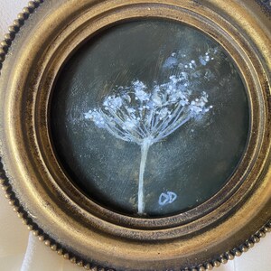 Original Botanical Painting, Round Vintage Frame, Dark Academia Wall Art (4 Inch) image 2