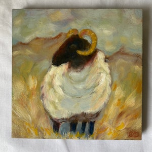 Sheep oil painting /Original Sheep Art /Sheep Wall Art /Farm Animal art, Handpainted Sheep/Irish Sheep by Orla Devy/Square sheep painting
