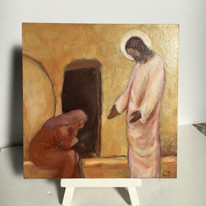 Religious painting/Jesus painting Original Oil Painting/ Jesus with Mary Madeleine/ Sacred Art handpainted Holy picture/Christian Art