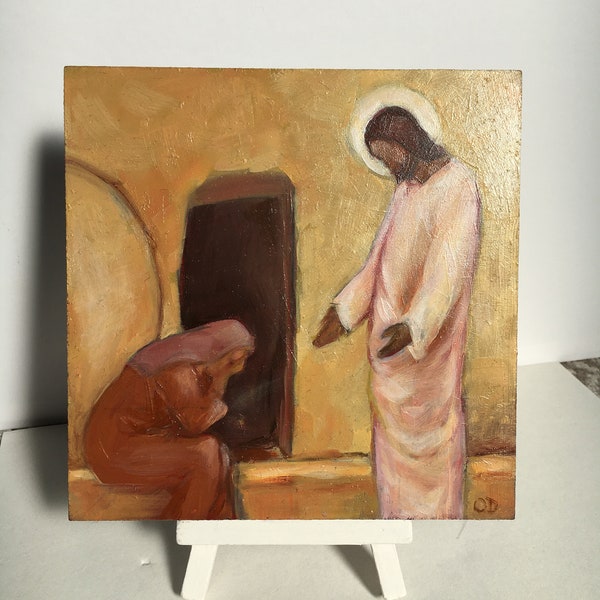 Religious painting/Jesus painting Original Oil Painting/ Jesus with Mary Madeleine/ Sacred Art handpainted Holy picture/Christian Art