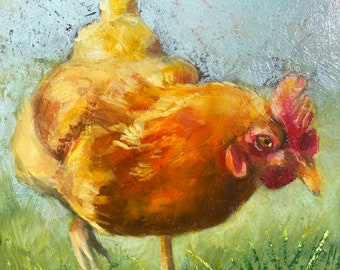 Original hen painting/oil painting of a hen 6/6inch/farmhouse decor/farm animal art