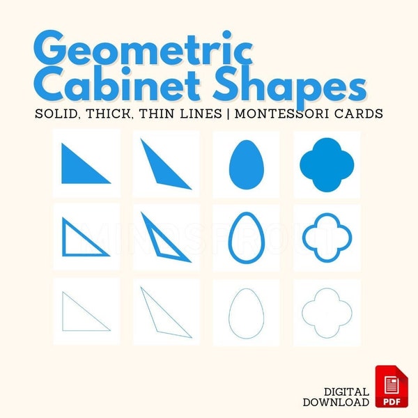 GEOMETRY CABINET SHAPES Solid Thick Thin Lines Montessori Sensorial Material Geometric Shape Cards Math Extension Activity, PDf Printable