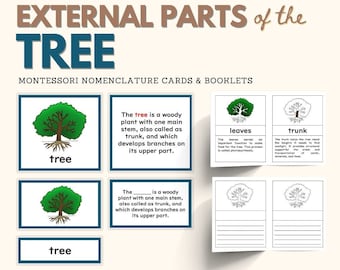 Parts of the TREE Montessori Botany Unit Study 5-Part Card Definition Booklet with Blanks Lower Elementary Activity Material, PDF Printable