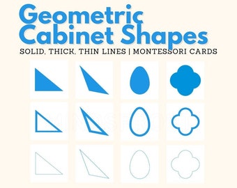 GEOMETRY CABINET SHAPES Solid Thick Thin Lines Montessori Sensorial Material Geometric Shape Cards Math Extension Activity, PDf Printable