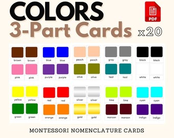 COLORS Montessori Nomenclature 3-Part Cards Vocabulary Building Activity for Infant Preschool Language Learning Work for Toddler Printable