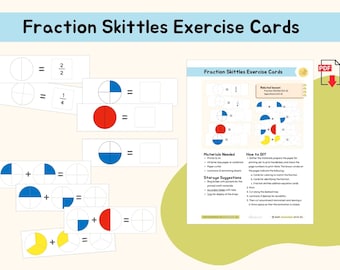 Fraction Skittles Exercise Cards Montessori Material Math Extension Activity Primary Montessori Fractions Lower Elementary Printable