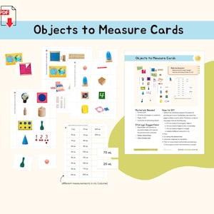 Tarjetas Montessori Objetos para Medir Material Montessori Actividad de Extensión Matemática Primaria Medición Montessori Primaria Inferior Imprimible