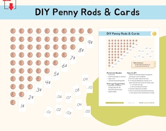 US Money Penny Rods and Cards Montessori Material Math Money Activity Manipulatives Primary Montessori Lower Elementary Printable