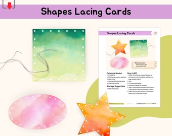 Shapes Lacing Cards Montessori Practical Life Activity, Preschool Fine Motor Skills Exercise, DIY Hand-Eye Coordination Work, PDF Printable