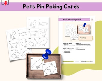 Pet Animals Push Pin Poke Prick Punch Activity, Fine Motor Skills Work, Hand-Eye Coordination, Montessori Practical Life, PDF Printable