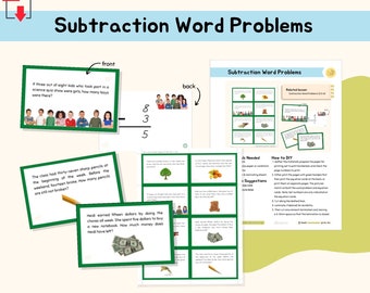 Subtraction Word Problems Montessori Math Material Extension Activity Math Operations Practice Math Word Problems, PDF Printable