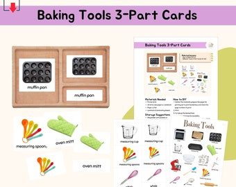 Baking Tools 3-Part Card Montessori Practical Life Skill Extension Activity Montessori Language Lesson Care of Environment Material, PDF
