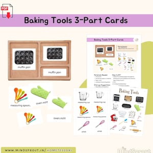 Baking Tools 3-Part Card Montessori Practical Life Skill Extension Activity Montessori Language Lesson Care of Environment Material, PDF
