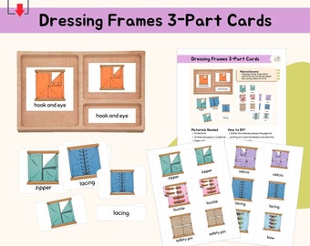 Dressing Frames 3-Part Cards Montessori Practical Life Extension Activity Montessori Life Skill Language Lesson Self-Care Materials, PDF