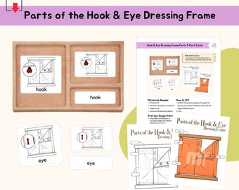 Parts of Hook and Eye Dressing Frame 3-Part Cards Montessori Practical Life Care of Self Montessori Language Lesson Life Skill Activity, PDF